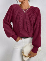 Load image into Gallery viewer, Women's Cable Knit Sweater V Neck Balloon Sleeve Oversized Style
