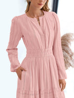 Load image into Gallery viewer, Women's Pink Dress V Neck Long Sleeve Tiered Maxi Style
