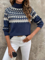Load image into Gallery viewer, Comfortable Fair Isle Knit Sweater for Women with Turtleneck Long Sleeve Cozy Style
