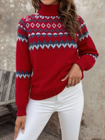 Load image into Gallery viewer, Comfortable Fair Isle Knit Sweater for Women with Turtleneck Long Sleeve Cozy Style
