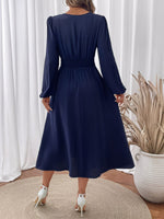 Load image into Gallery viewer, Women's Navy a Line Wedding Dress Embroidered V Neck Long Sleeve
