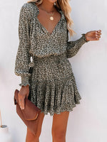 Load image into Gallery viewer, Women's Mini Dress V Neck Long Sleeve Tiered Flowy Style

