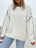 Load image into Gallery viewer, Comfortable Oversized Sweater for Women with Crew Neck Whipstitch Sleeve Detail
