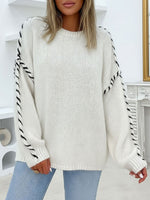 Load image into Gallery viewer, Comfortable Oversized Sweater for Women with Crew Neck Whipstitch Sleeve Detail
