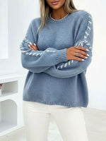 Load image into Gallery viewer, Comfortable Oversized Sweater for Women with Crew Neck Whipstitch Sleeve Detail
