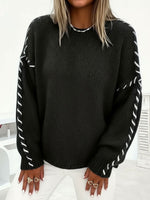 Load image into Gallery viewer, Comfortable Oversized Sweater for Women with Crew Neck Whipstitch Sleeve Detail
