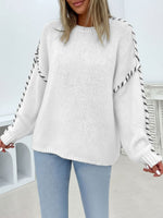Load image into Gallery viewer, Comfortable Oversized Sweater for Women with Crew Neck Whipstitch Sleeve Detail
