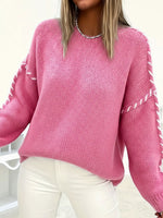 Load image into Gallery viewer, Comfortable Oversized Sweater for Women with Crew Neck Whipstitch Sleeve Detail
