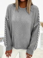 Load image into Gallery viewer, Comfortable Oversized Sweater for Women with Crew Neck Whipstitch Sleeve Detail
