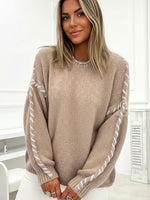 Load image into Gallery viewer, Comfortable Oversized Sweater for Women with Crew Neck Whipstitch Sleeve Detail

