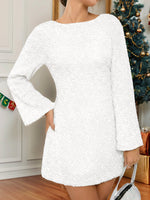 Load image into Gallery viewer, Women's Sequin White Birthday Dress Bow Back Long Sleeve
