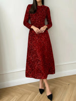 Load image into Gallery viewer, Women's Sequin Maxi Dress Round Neck Long Sleeve Flowing Sparkle Autumn Wedding Guest Style
