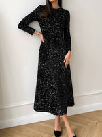 Load image into Gallery viewer, Women's Sequin Maxi Dress Round Neck Long Sleeve Flowing Sparkle Autumn Wedding Guest Style
