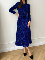 Load image into Gallery viewer, Women's Sequin Maxi Dress Round Neck Long Sleeve Flowing Sparkle Autumn Wedding Guest Style
