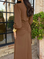 Load image into Gallery viewer, Women's Maxi Dress V Neck Long Sleeve Ruched High Low Fall Wedding Guest Style
