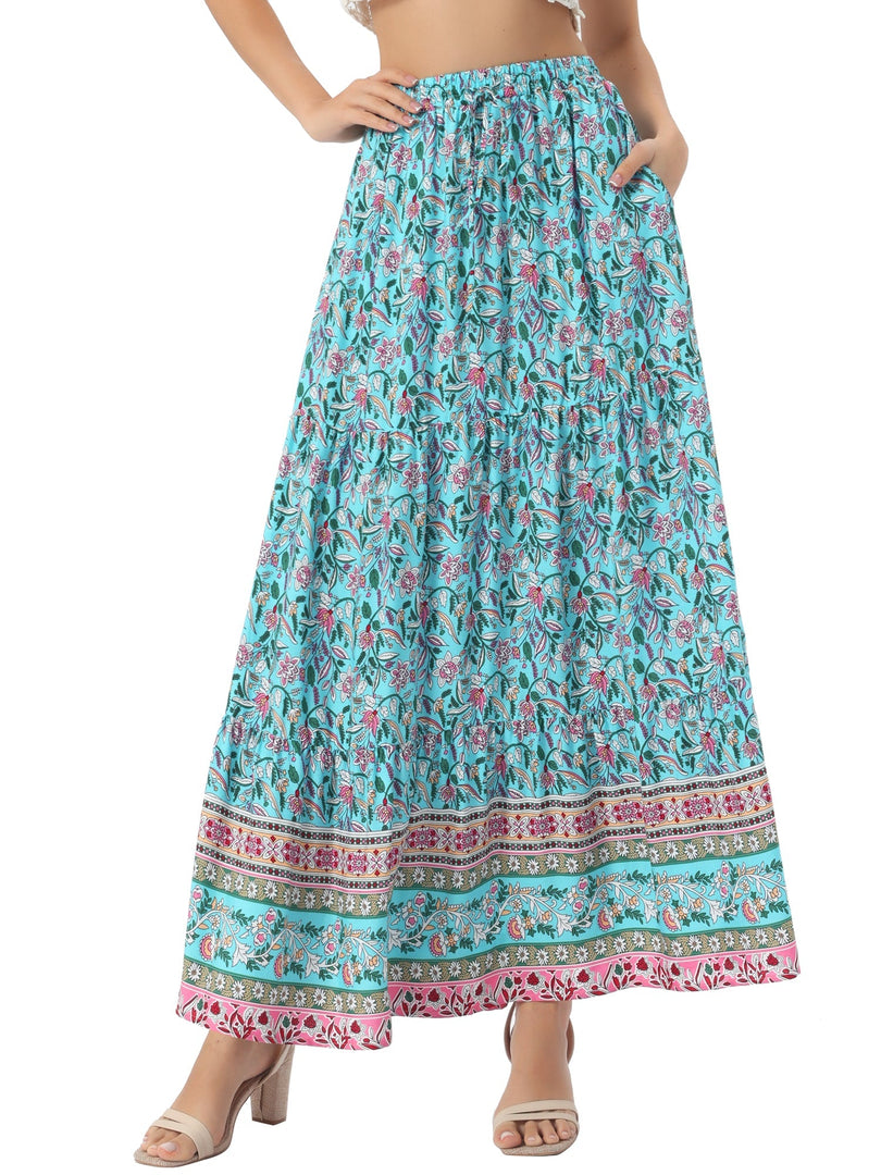 Women's Printed Maxi Skirt High Waist Side Slit Flowing