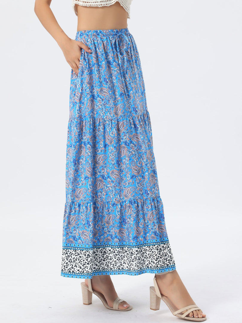 Women's Printed Maxi Skirt High Waist Side Slit Flowing