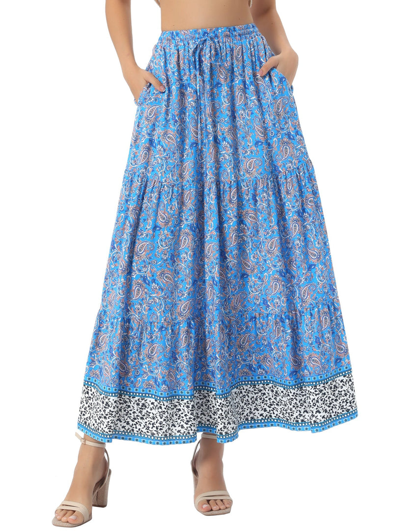 Women's Printed Maxi Skirt High Waist Side Slit Flowing