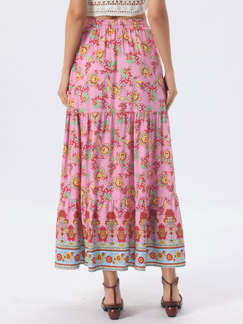 Women's Printed Maxi Skirt High Waist Side Slit Flowing