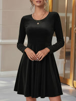 Load image into Gallery viewer, Women's Velvet Mini Dress Round Neck Long Sleeve Flared a Line Autumn Wedding Guest Style
