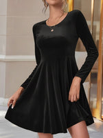Load image into Gallery viewer, Women's Velvet Mini Dress Round Neck Long Sleeve Flared a Line Autumn Wedding Guest Style
