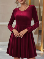Load image into Gallery viewer, Women's Velvet Mini Dress Round Neck Long Sleeve Flared a Line Autumn Wedding Guest Style
