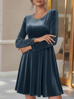 Load image into Gallery viewer, Women's Velvet Mini Dress Round Neck Long Sleeve Flared a Line Autumn Wedding Guest Style
