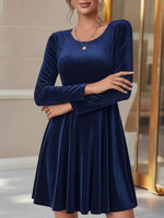 Load image into Gallery viewer, Women's Velvet Mini Dress Round Neck Long Sleeve Flared a Line Autumn Wedding Guest Style
