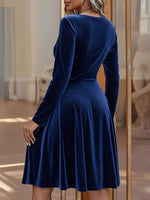 Load image into Gallery viewer, Women's Velvet Mini Dress Round Neck Long Sleeve Flared a Line Autumn Wedding Guest Style
