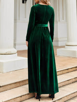 Load image into Gallery viewer, Women's Velvet Maxi Dress Round Neck Long Sleeve Belted Flowing Autumn Wedding Guest Style
