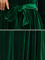 Load image into Gallery viewer, Women's Velvet Maxi Dress Round Neck Long Sleeve Belted Flowing Autumn Wedding Guest Style
