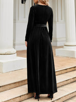 Load image into Gallery viewer, Women's Velvet Maxi Dress Round Neck Long Sleeve Belted Flowing Autumn Wedding Guest Style
