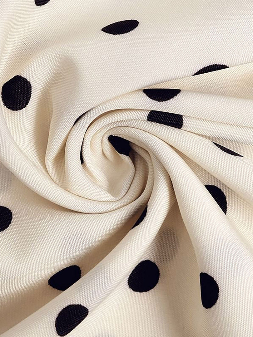Women's Cream Polka Dot a Line Wedding Dress Tie Neck Long Sleeve