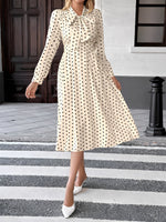 Load image into Gallery viewer, Women's Cream Polka Dot a Line Wedding Dress Tie Neck Long Sleeve
