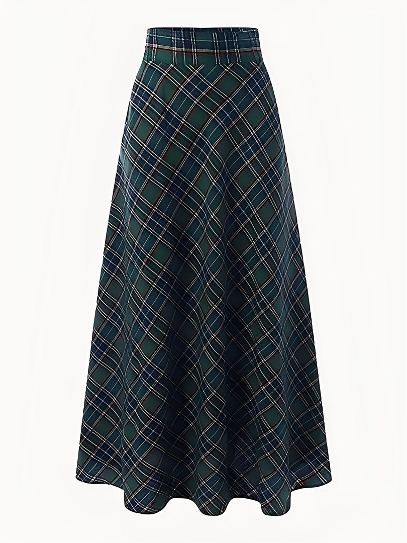 Women's Maxi Skirts Plaid Pockets A-Line Holiday Style