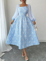 Load image into Gallery viewer, Women's Midi Dress Square Neck Long Sleeve Flowing a Line Formal Wedding Guest Style
