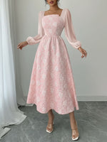 Load image into Gallery viewer, Women's Midi Dress Square Neck Long Sleeve Flowing a Line Formal Wedding Guest Style
