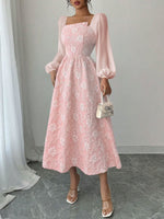 Load image into Gallery viewer, Women's Midi Dress Square Neck Long Sleeve Flowing a Line Formal Wedding Guest Style
