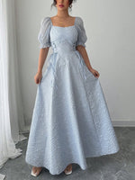 Load image into Gallery viewer, Women's Grey Blue a Line Wedding Dress Square Neck Puff Sleeve
