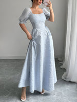 Load image into Gallery viewer, Women's Grey Blue a Line Wedding Dress Square Neck Puff Sleeve
