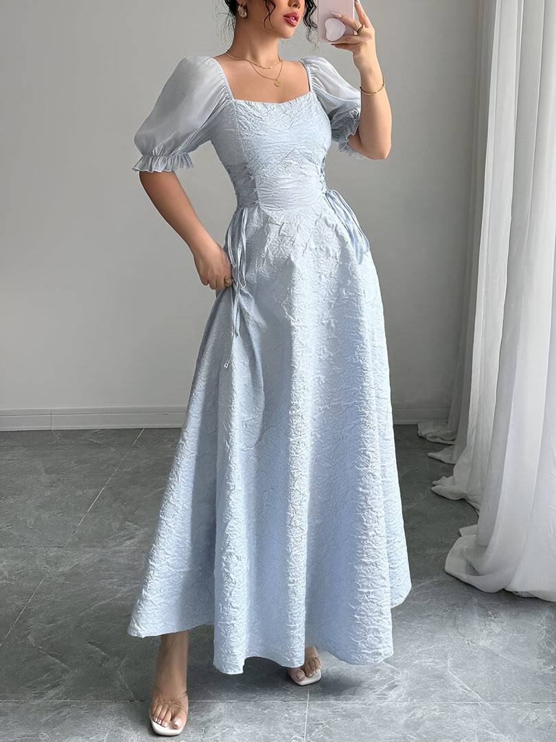 Women's Grey Blue a Line Wedding Dress Square Neck Puff Sleeve