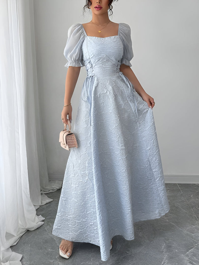Women's Grey Blue a Line Wedding Dress Square Neck Puff Sleeve