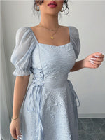 Load image into Gallery viewer, Women's Grey Blue a Line Wedding Dress Square Neck Puff Sleeve
