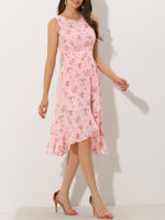 Load image into Gallery viewer, Women's Pink Dress Floral Print Sleeveless High Low Hem
