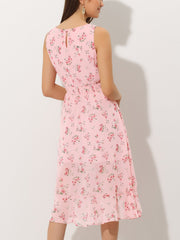 Women's Pink Dress Floral Print Sleeveless High Low Hem