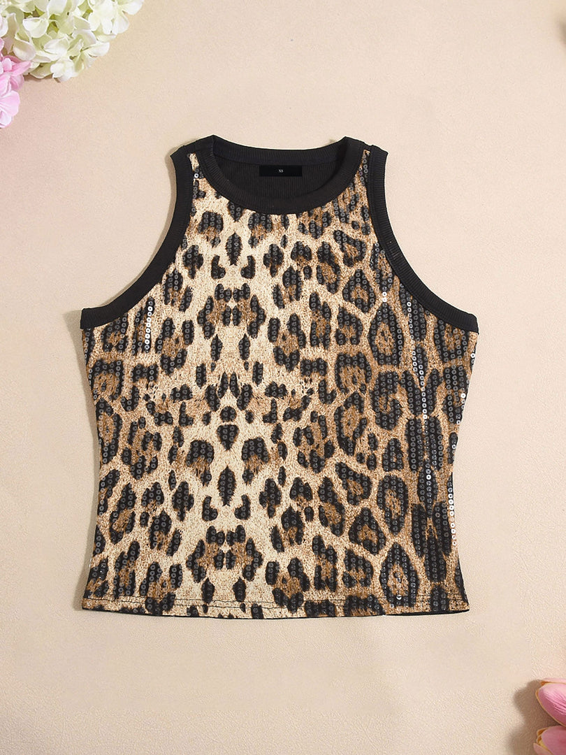 Women's Going Out Top Leopard Print Sleeveless Crew Neck