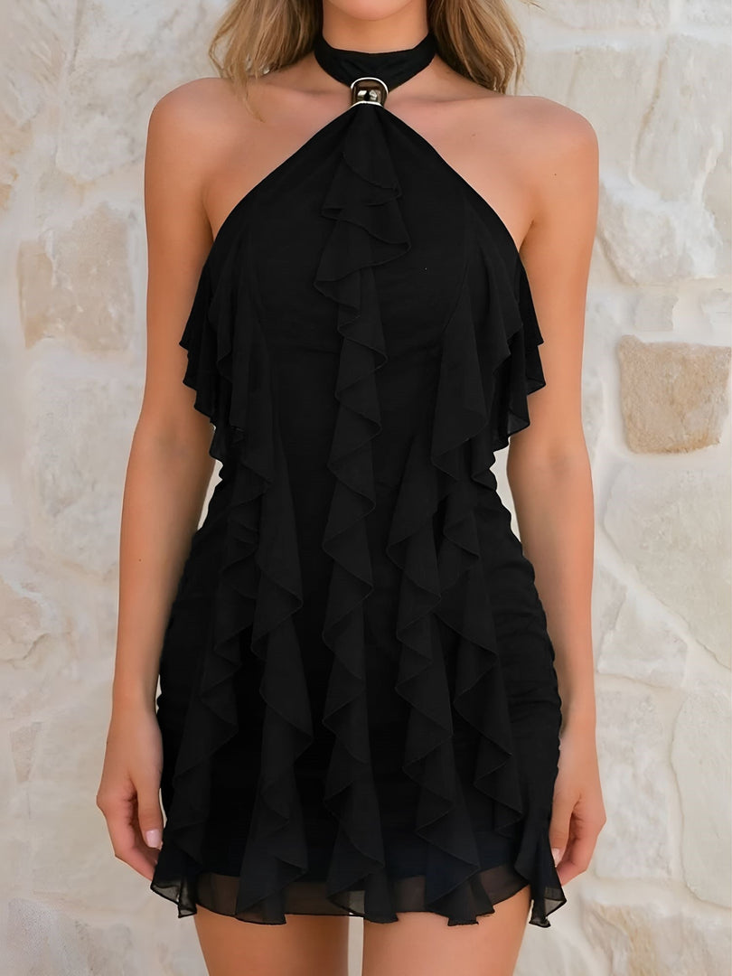Women's Bodycon Dress Halter Neck Tiered Ruffle Mini Style