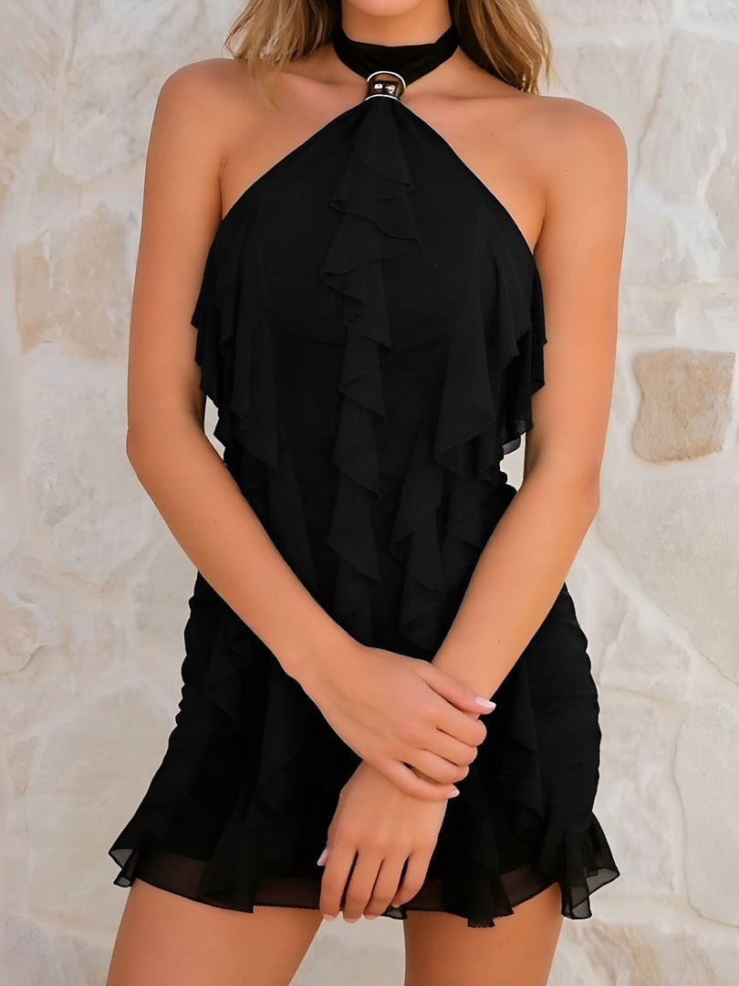 Women's Bodycon Dress Halter Neck Tiered Ruffle Mini Style