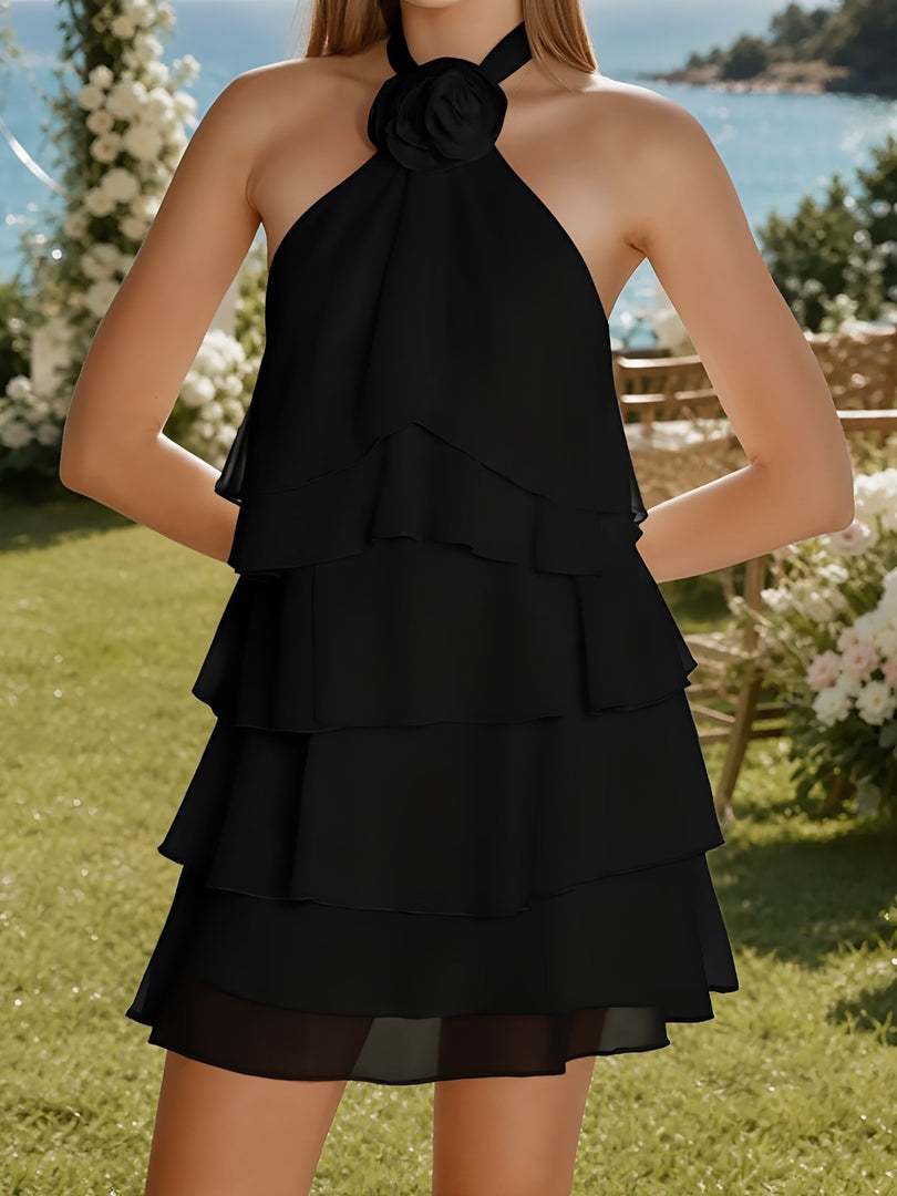 Women's Little Black Dress Halter Tie Neck Tiered Ruffle