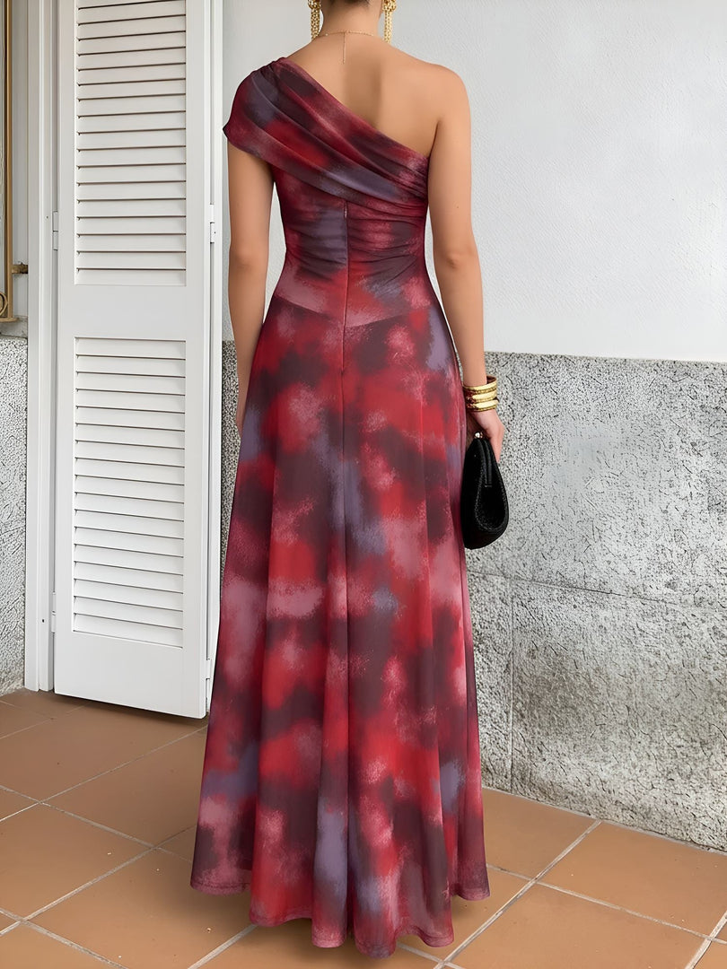 Women's a Line Wedding Dress One Shoulder Tie Dye Print Maxi